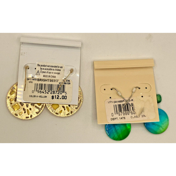 New With Tags! Hannah Accents 2 Dangle Earrings Lot! One Yellow & One Blue/Green - Picture 6 of 6